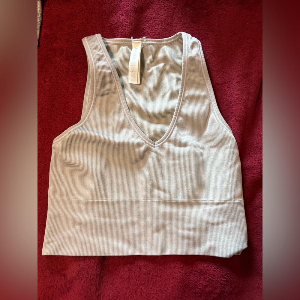 Athleta Aurora Seamless Crop Rib Tank Veil Grey Small